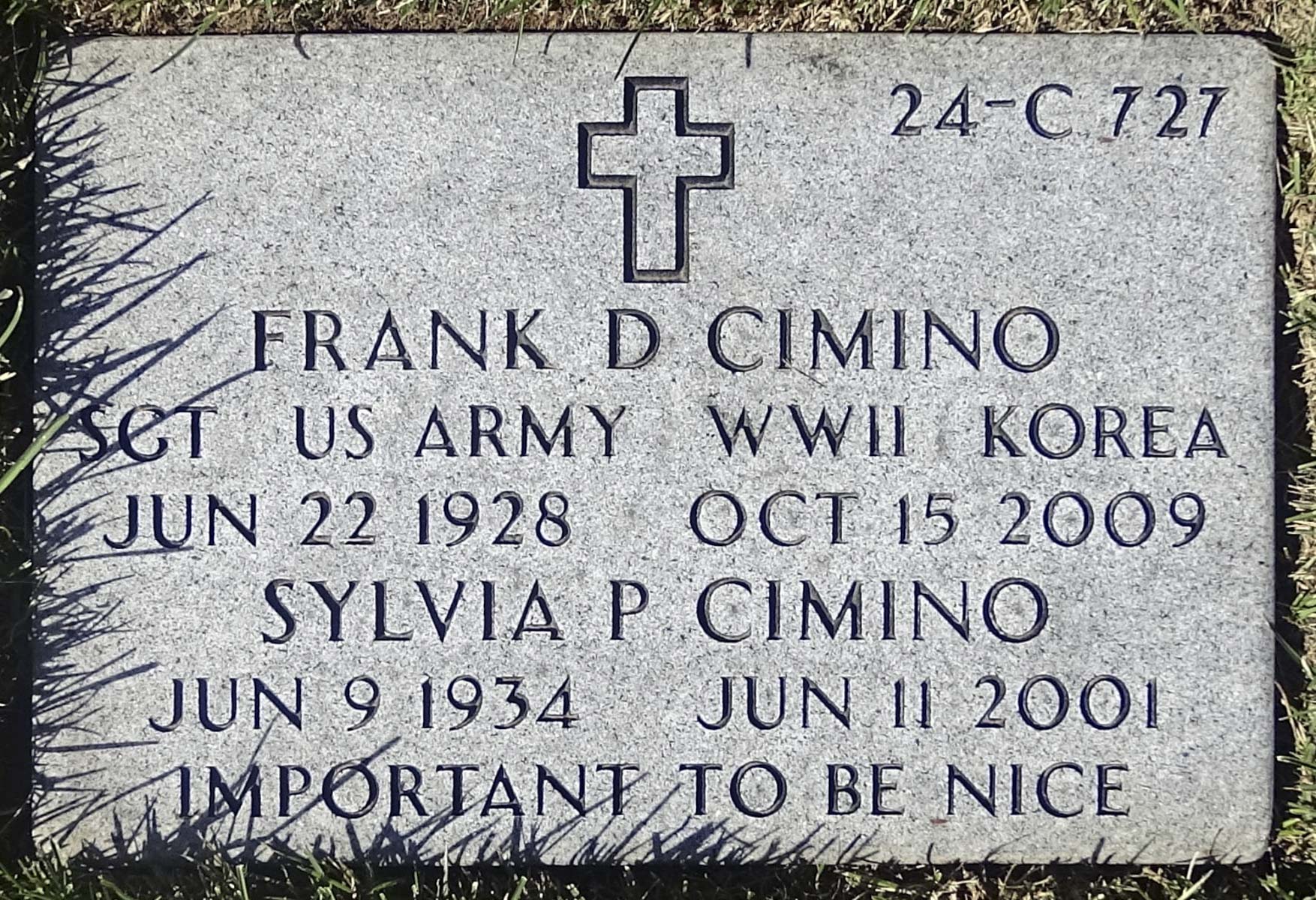 Gravesite marker image for frank d cimino