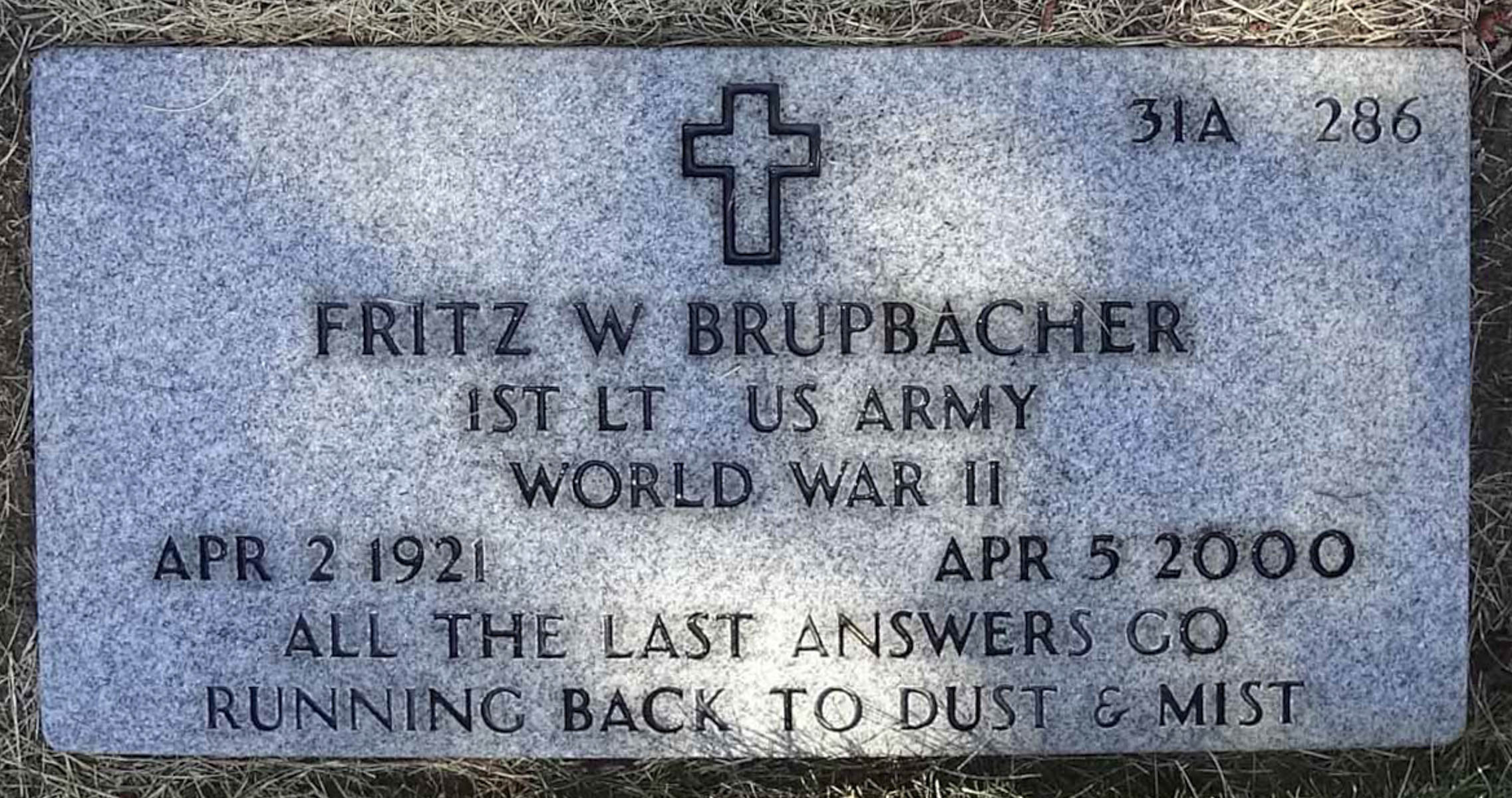 Gravesite marker image for fritz w brupbacher