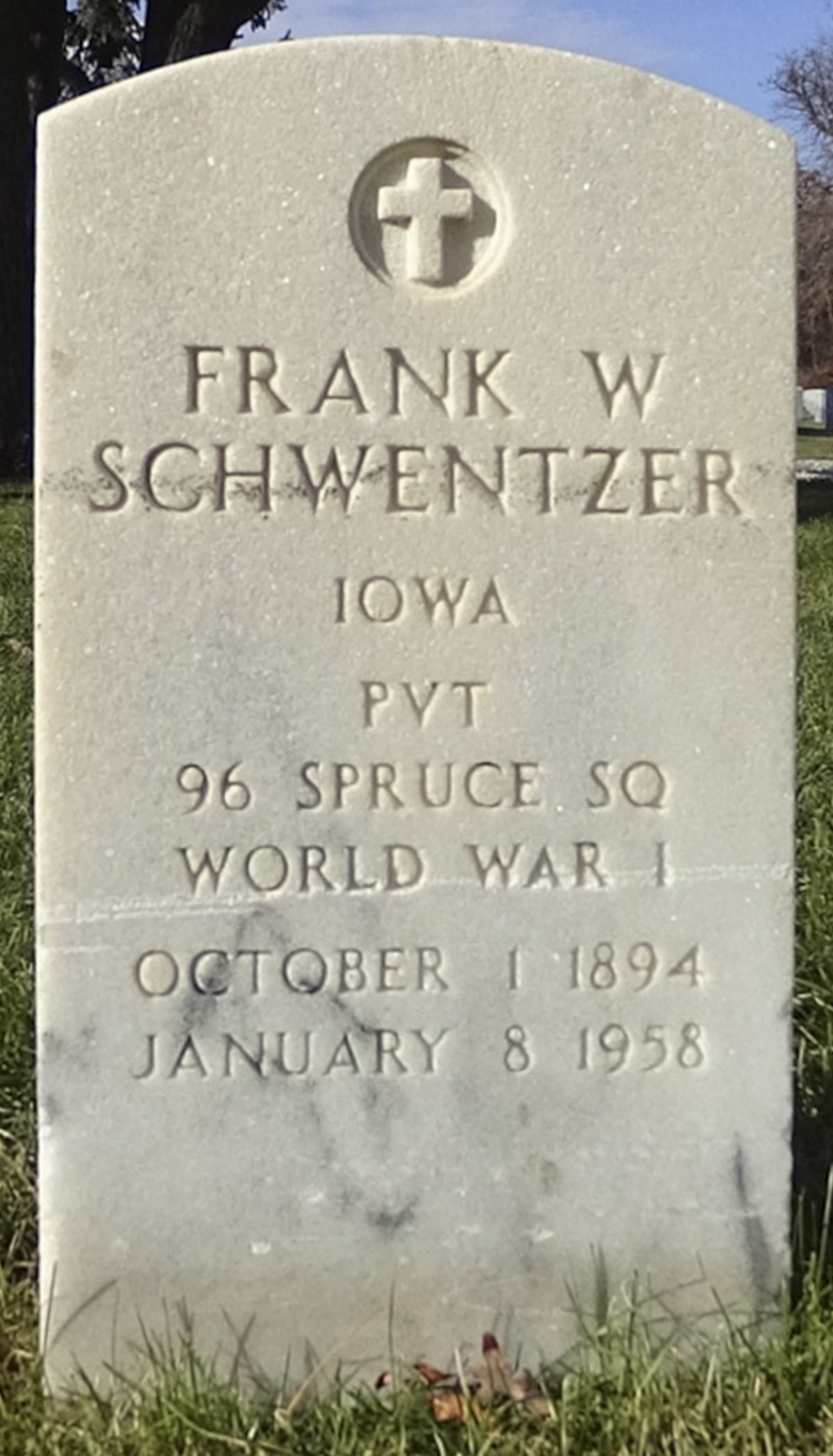 Gravesite marker image for frank w schwentzer
