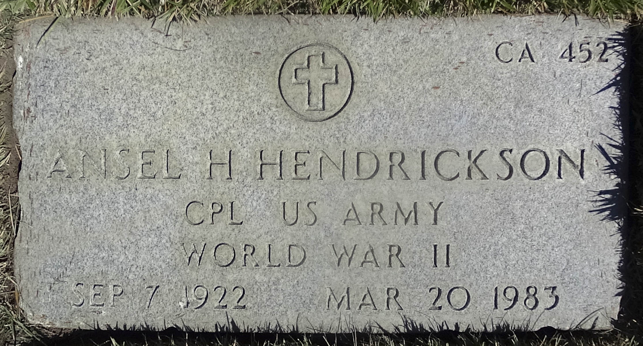 Gravesite marker image for ansel h hendrickson