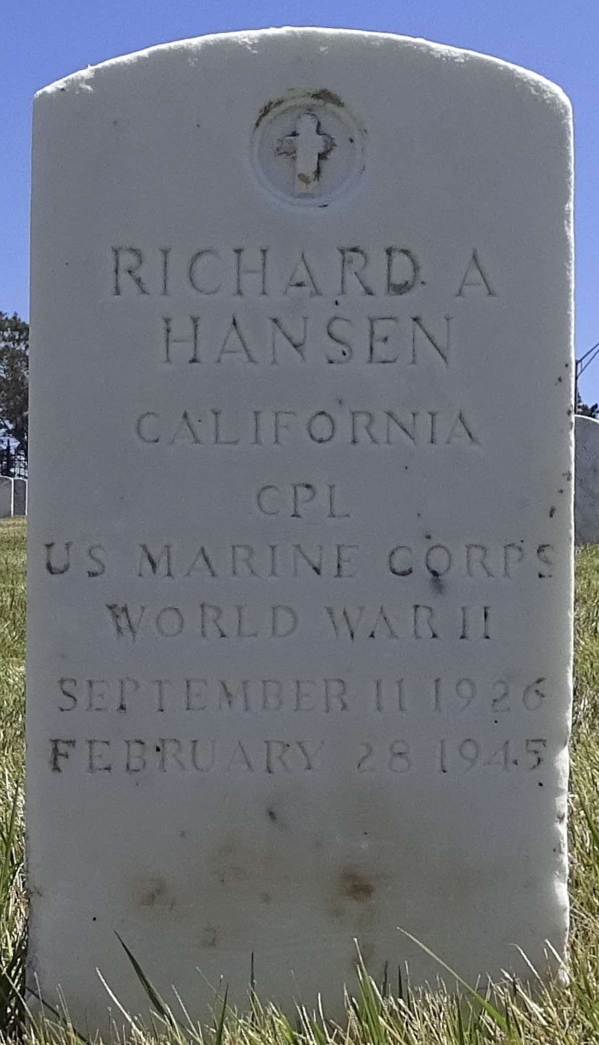 Gravesite marker image for richard a hansen