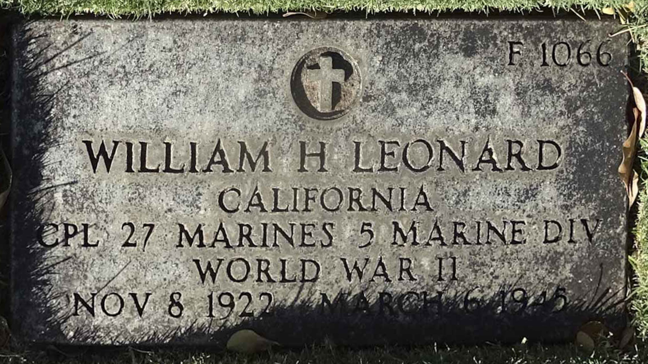 Gravesite marker image for william h leonard
