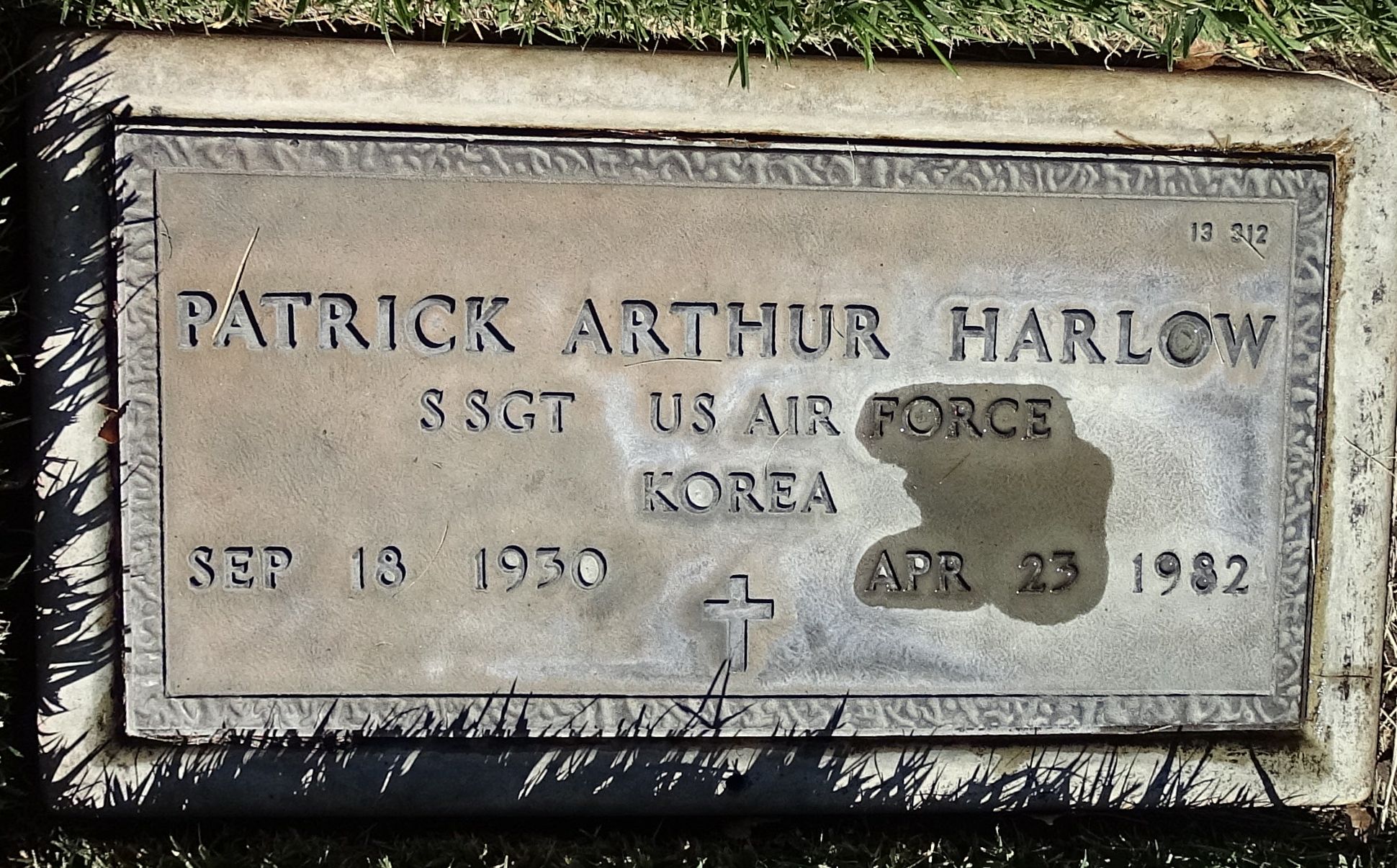 Gravesite marker image for patrick arthur harlow