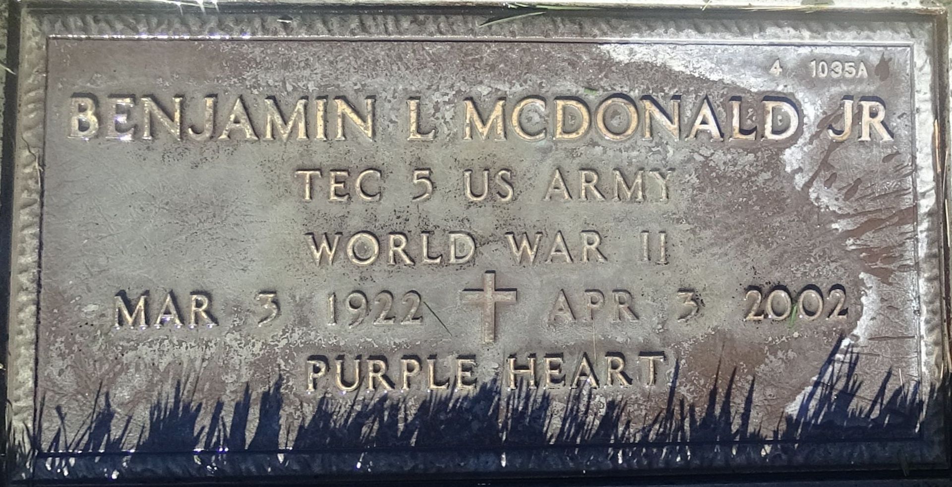Gravesite marker image for benjamin l mcdonald jr