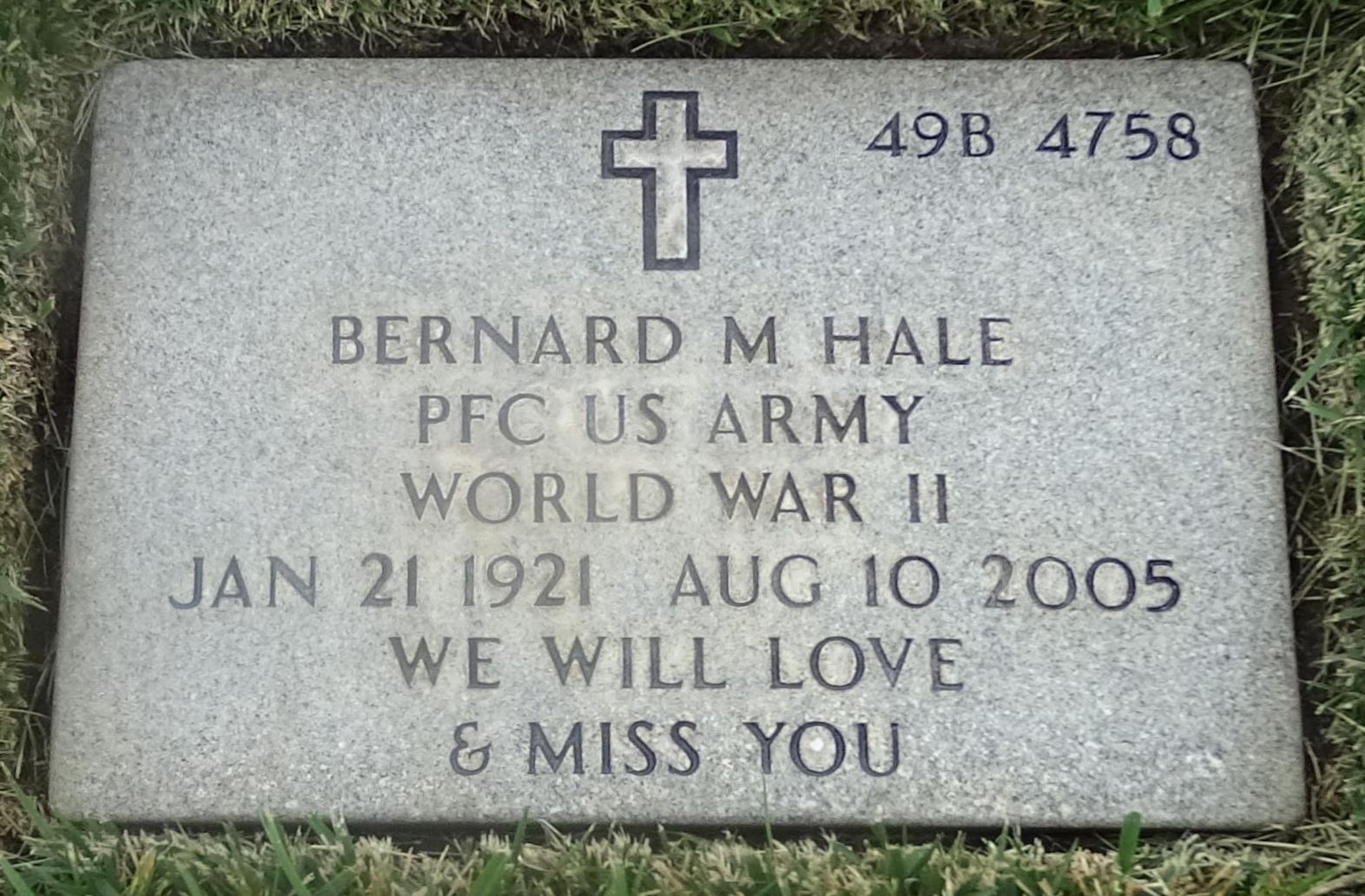 Gravesite marker image for bernard mcfadden hale