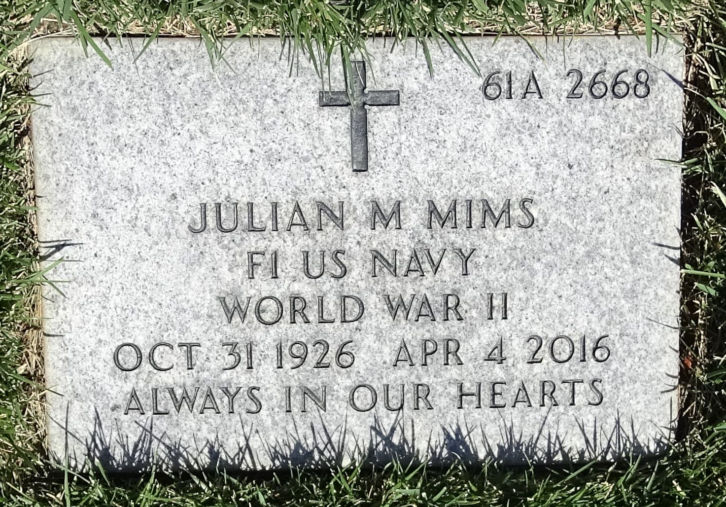 Gravesite marker image for julian maurice mims