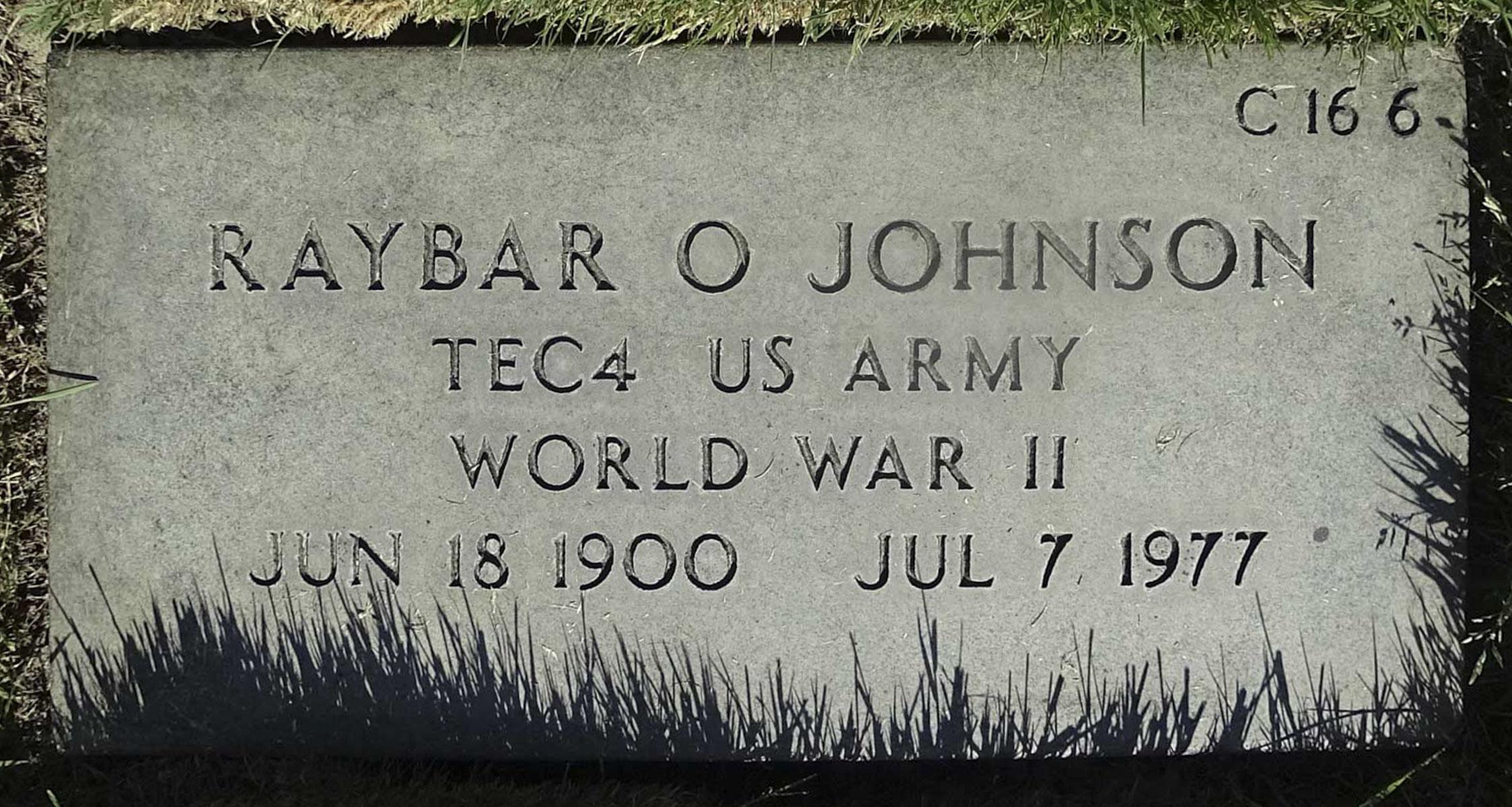 Gravesite marker image for raybar o johnson