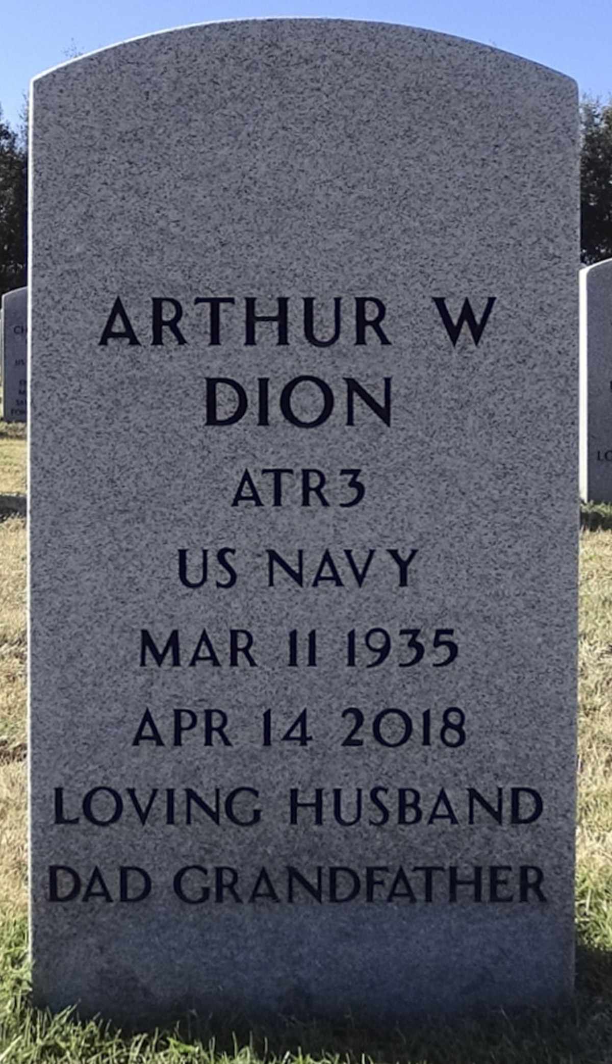 Gravesite marker image for arthur weston dion