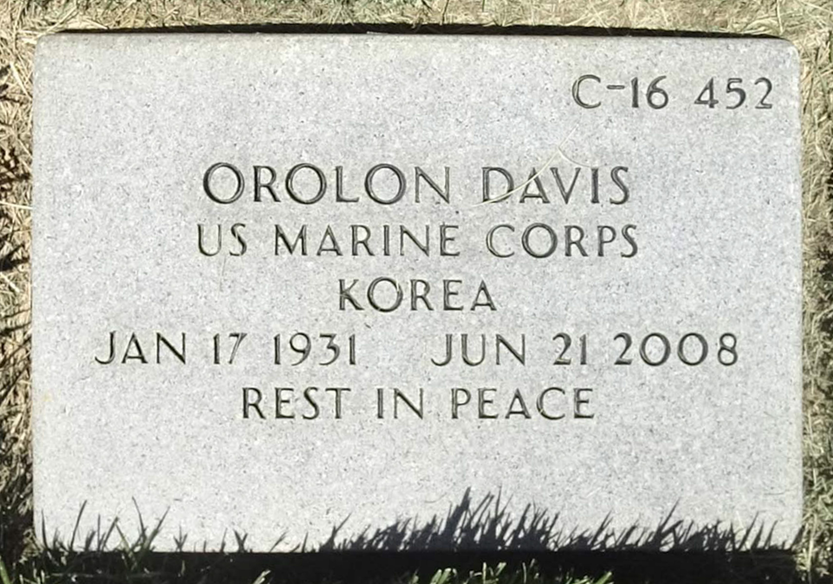 Gravesite marker image for orolon davis