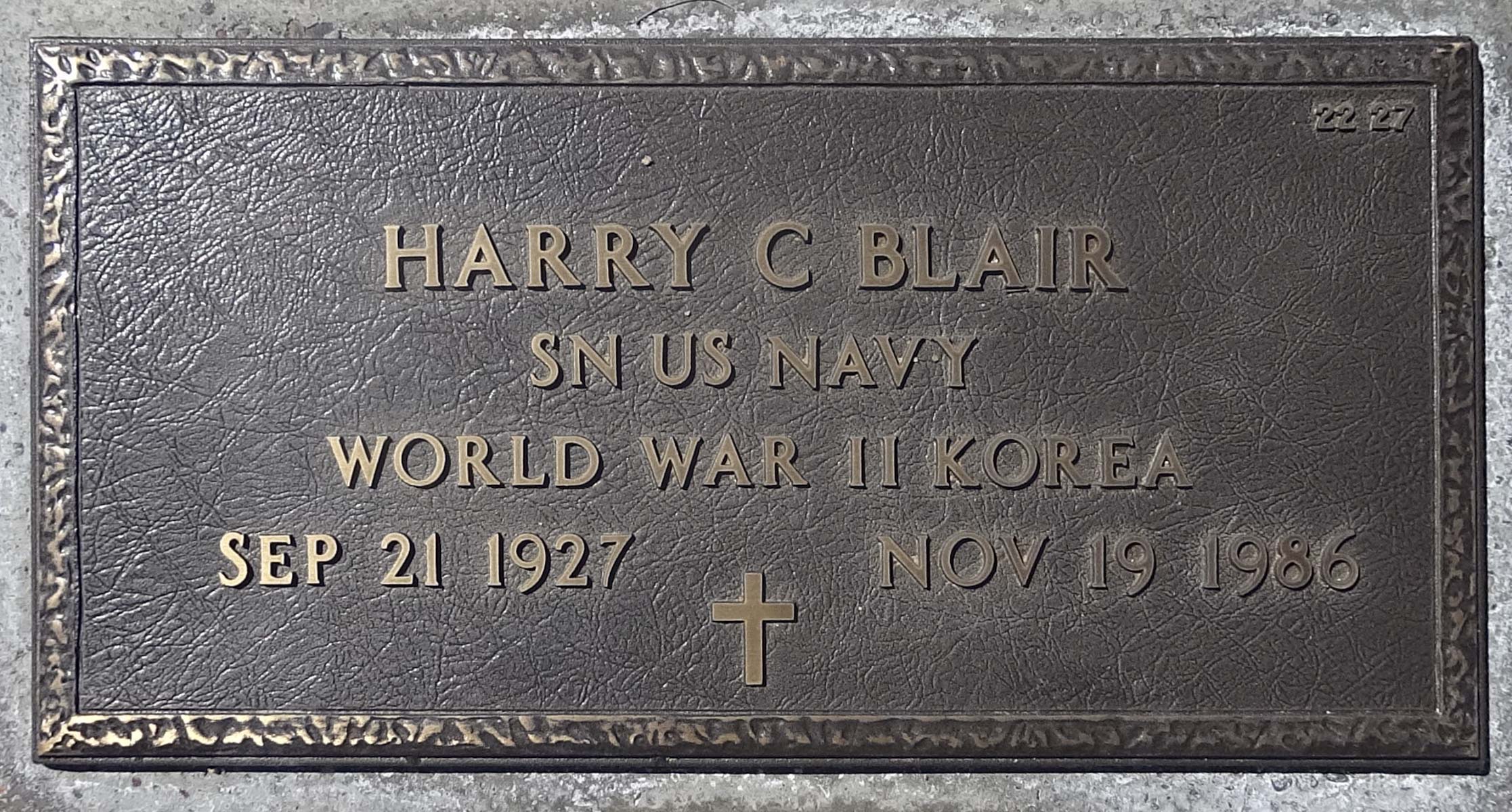 Gravesite marker image for harry c blair