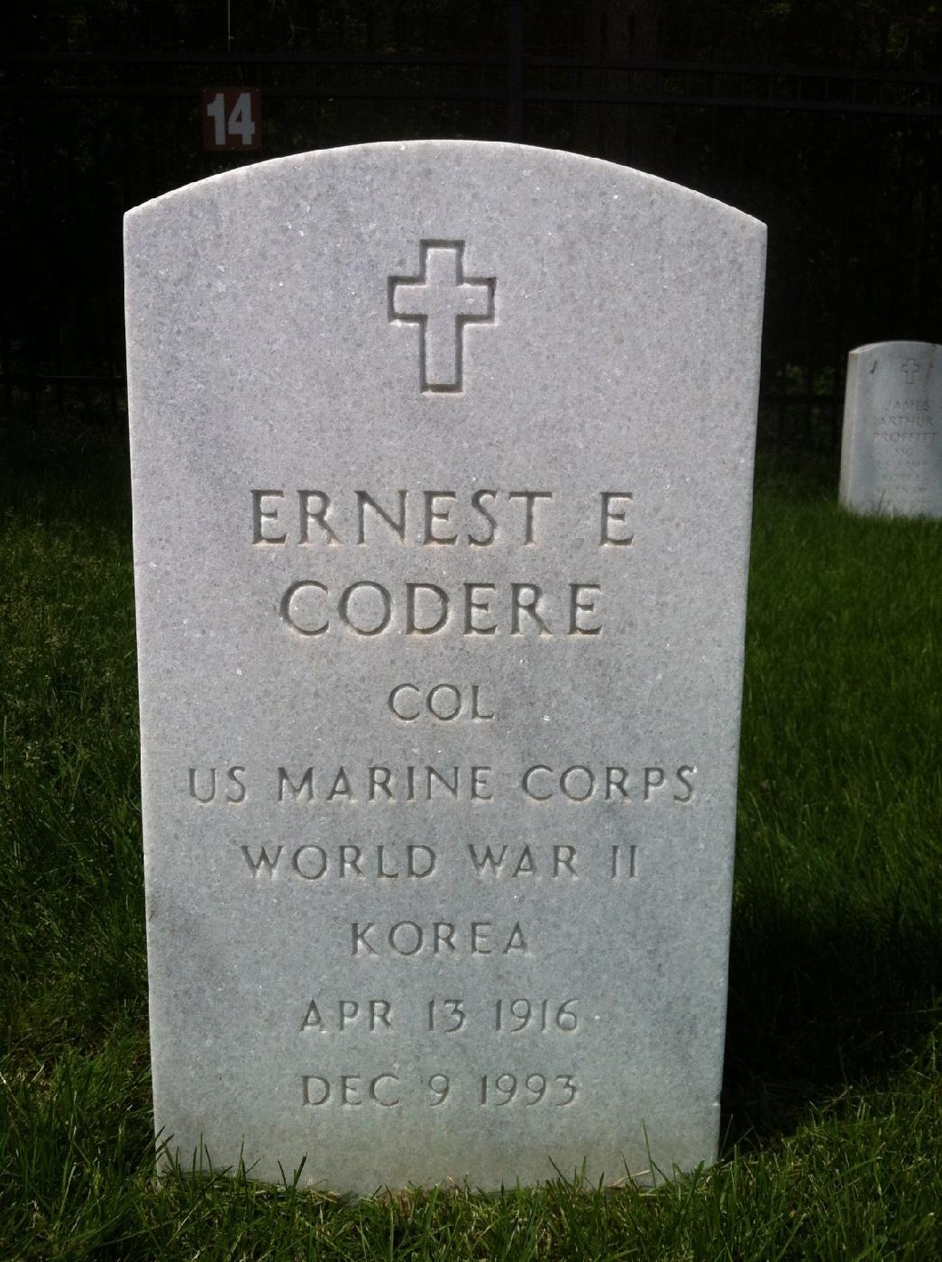 Gravesite marker image for ernest e codere
