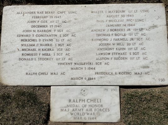 Group Burial Marker, with Cheli's MoH marker below it. Press Enter to Activate this item.