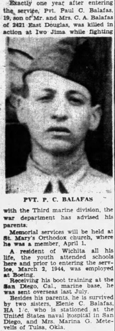 PVT Paul C A Balafas newsclipping Press Enter to Activate this item.