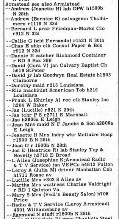Raymond Armstead is listed as a student in a 1960 city directory. Press Enter to Activate this item.