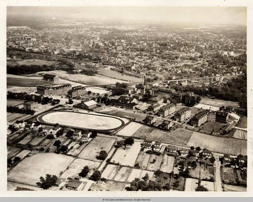 An ariel view of Virginia State College, now Virginia State University, in 1936