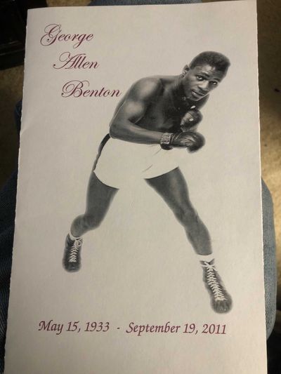 George Benton's funeral program cover featuring a photo of him as a boxer.