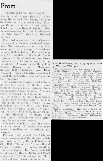 The second half of a newspaper article about prom entertainment.