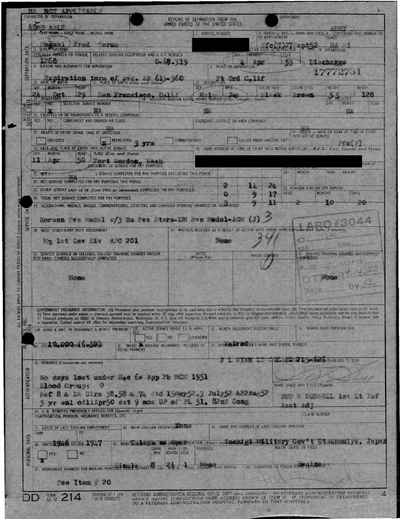 Suzuki's DD-214, detailing his military service.