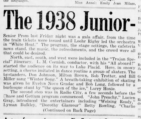 The first half of a newspaper article about prom entertainment.